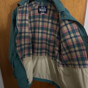 Vintage Woolrich Chore Jacket Flannel Lining Green Barn Coat Made In USA 80s LG